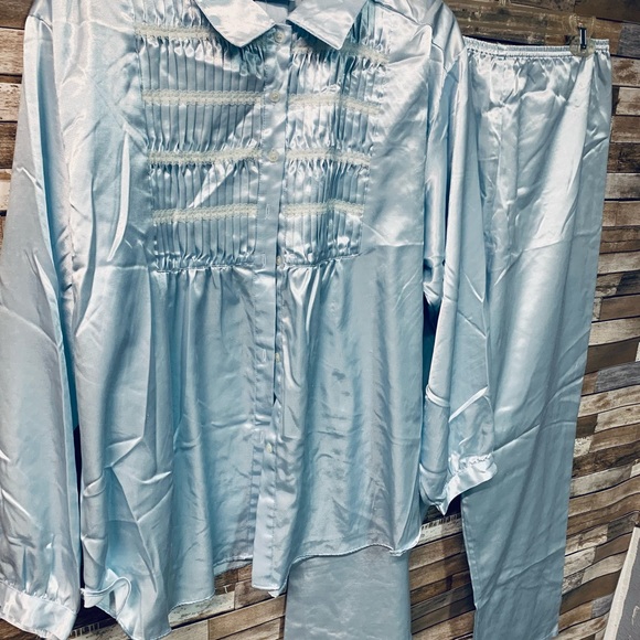 Vintage Sugar Plum Nylon Pajama Pant Set Powder Blue/Babydoll Sz L-13 - Picture 2 of 4